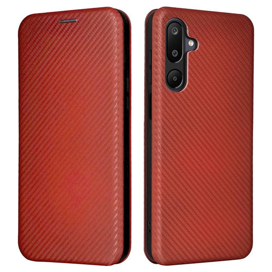 For Samsung Galaxy F16 5G  /  M16 5G Case Carbon Fiber Texture Drop-Proof PU Leather Phone Cover - Brown
