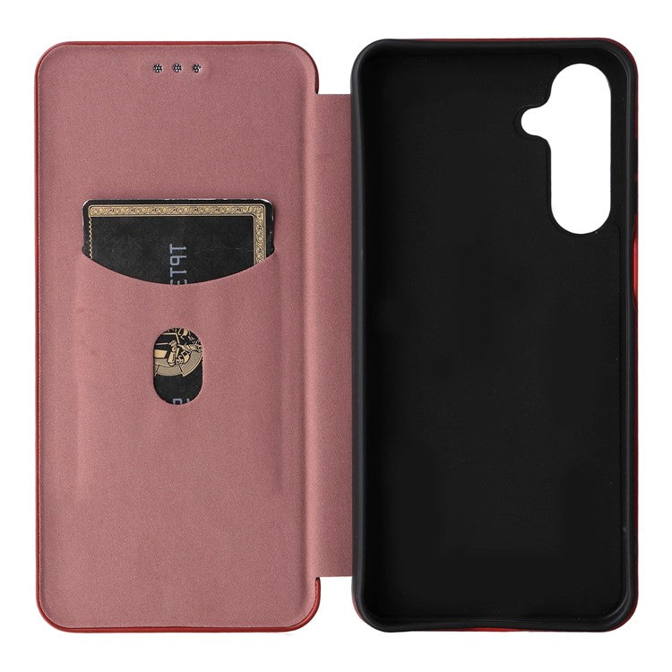 For Samsung Galaxy F16 5G  /  M16 5G Case Carbon Fiber Texture Drop-Proof PU Leather Phone Cover - Brown