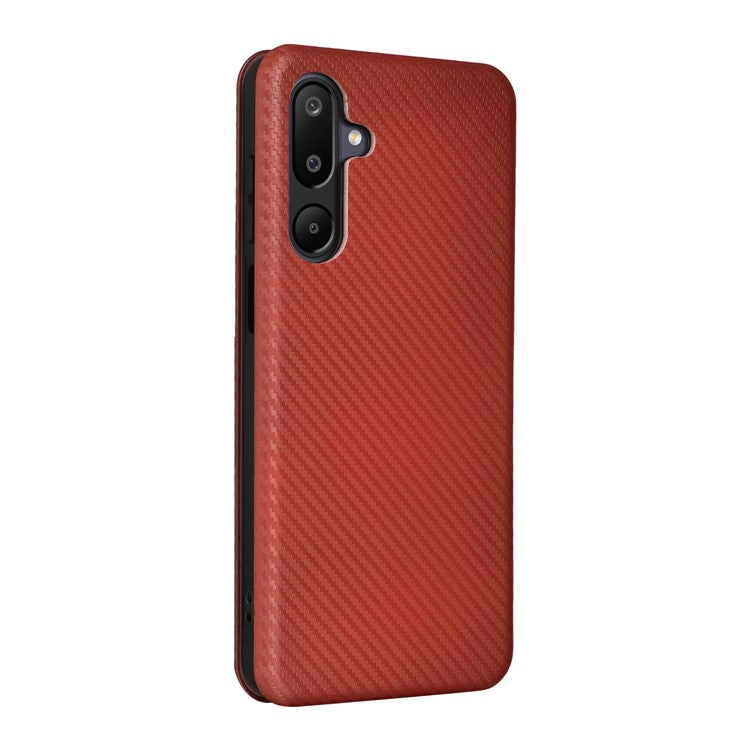 For Samsung Galaxy F16 5G  /  M16 5G Case Carbon Fiber Texture Drop-Proof PU Leather Phone Cover - Brown