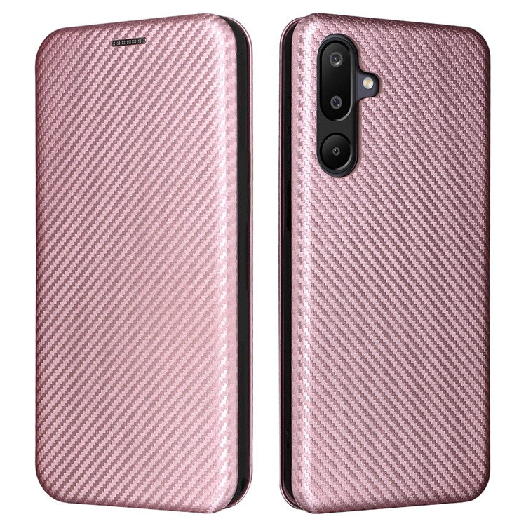 For Samsung Galaxy F16 5G  /  M16 5G Case Carbon Fiber Texture Drop-Proof PU Leather Phone Cover - Rose Gold