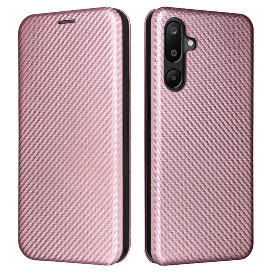 For Samsung Galaxy F16 5G  /  M16 5G Case Carbon Fiber Texture Drop-Proof PU Leather Phone Cover - Rose Gold