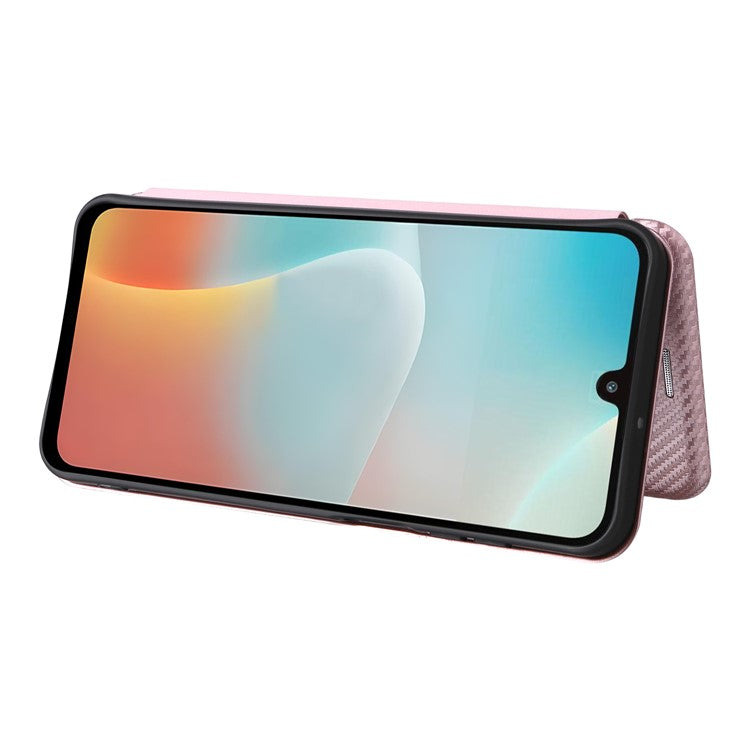 For Samsung Galaxy F16 5G  /  M16 5G Case Carbon Fiber Texture Drop-Proof PU Leather Phone Cover - Rose Gold
