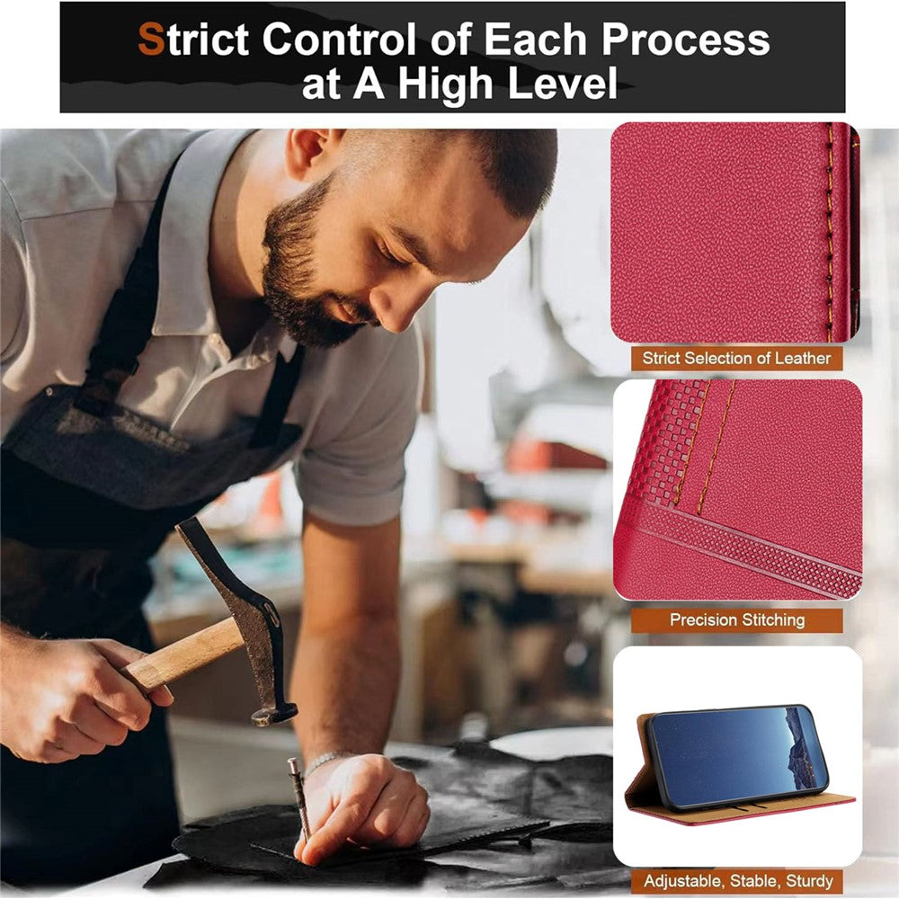 For Oppo Reno13 5G (Global) Case L-Shaped Grid Pattern Leather Stand Phone Cover with Card Slots - Red