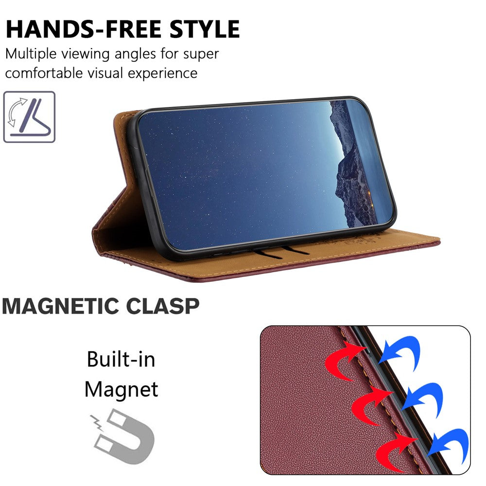 For Oppo Reno13 5G (Global) Case L-Shaped Grid Pattern Leather Stand Phone Cover with Card Slots - Wine Red