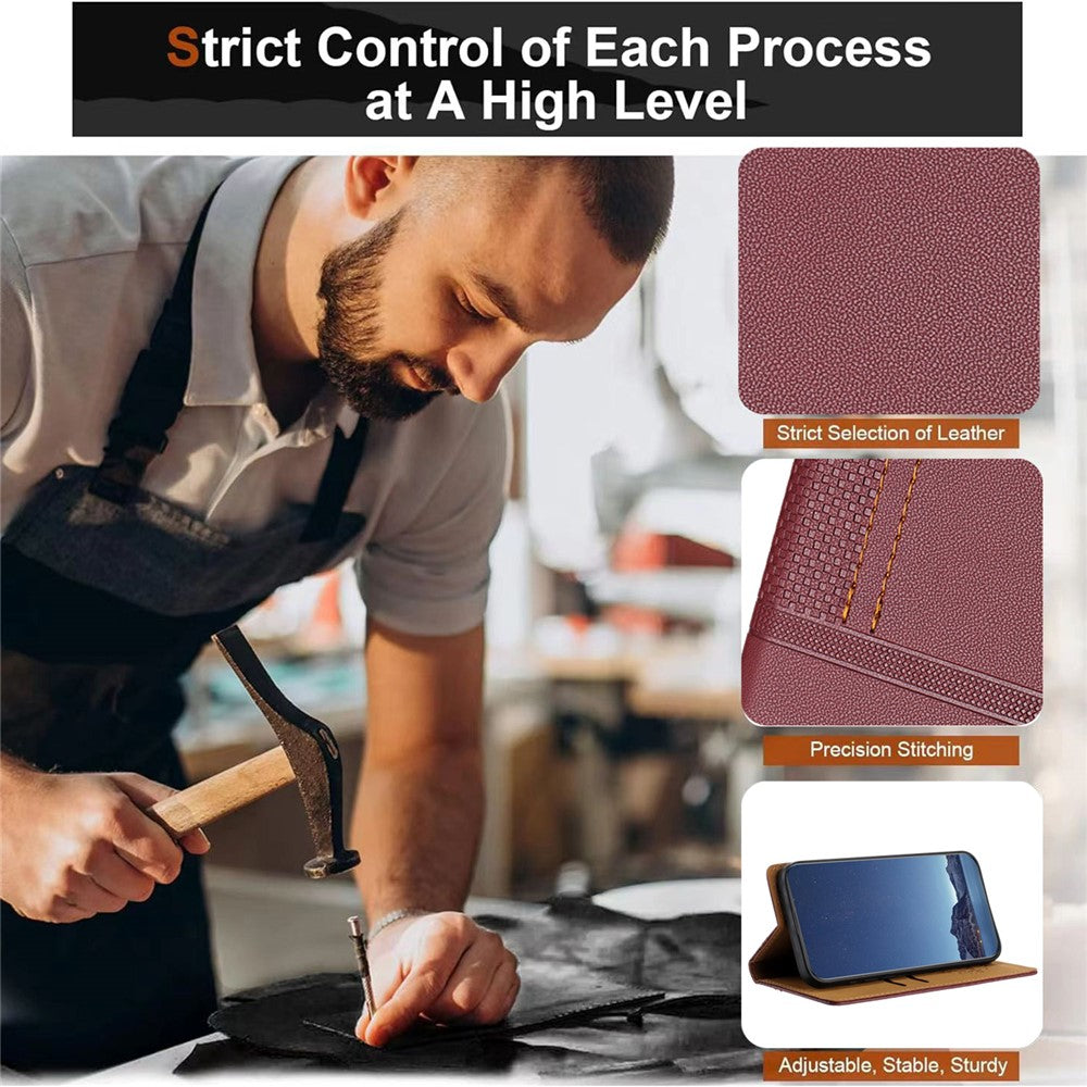 For Oppo Reno13 5G (Global) Case L-Shaped Grid Pattern Leather Stand Phone Cover with Card Slots - Wine Red