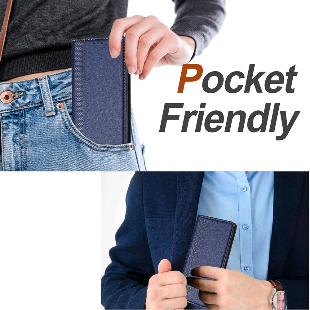 For Oppo Reno13 Pro 5G Case L-Shaped Grid Pattern Leather Stand Phone Cover with Card Slots - Blue