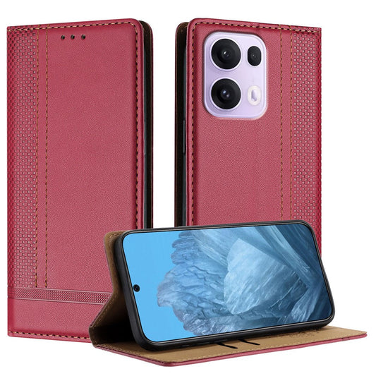 For Oppo Reno13 Pro 5G Case L-Shaped Grid Pattern Leather Stand Phone Cover with Card Slots - Red