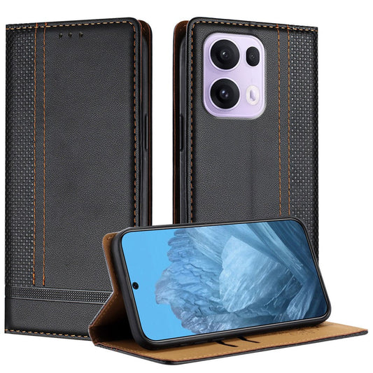 For Oppo Reno13 Pro 5G Case L-Shaped Grid Pattern Leather Stand Phone Cover with Card Slots - Black