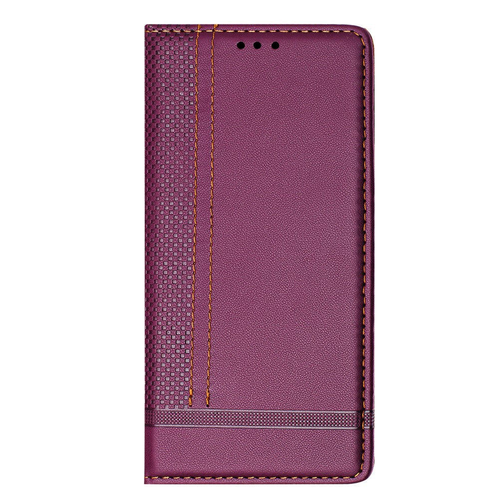 For Oppo Reno13 F 5G Case L-Shaped Grid Pattern Leather Stand Phone Cover with Card Slots - Purple
