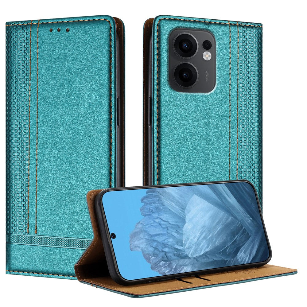 For Oppo Reno13 F 5G Case L-Shaped Grid Pattern Leather Stand Phone Cover with Card Slots - Green