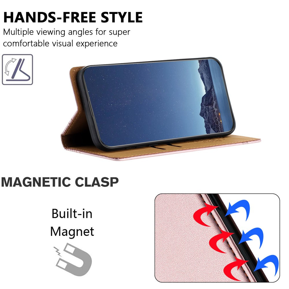 For Oppo Reno13 F 5G Case L-Shaped Grid Pattern Leather Stand Phone Cover with Card Slots - Rose Gold