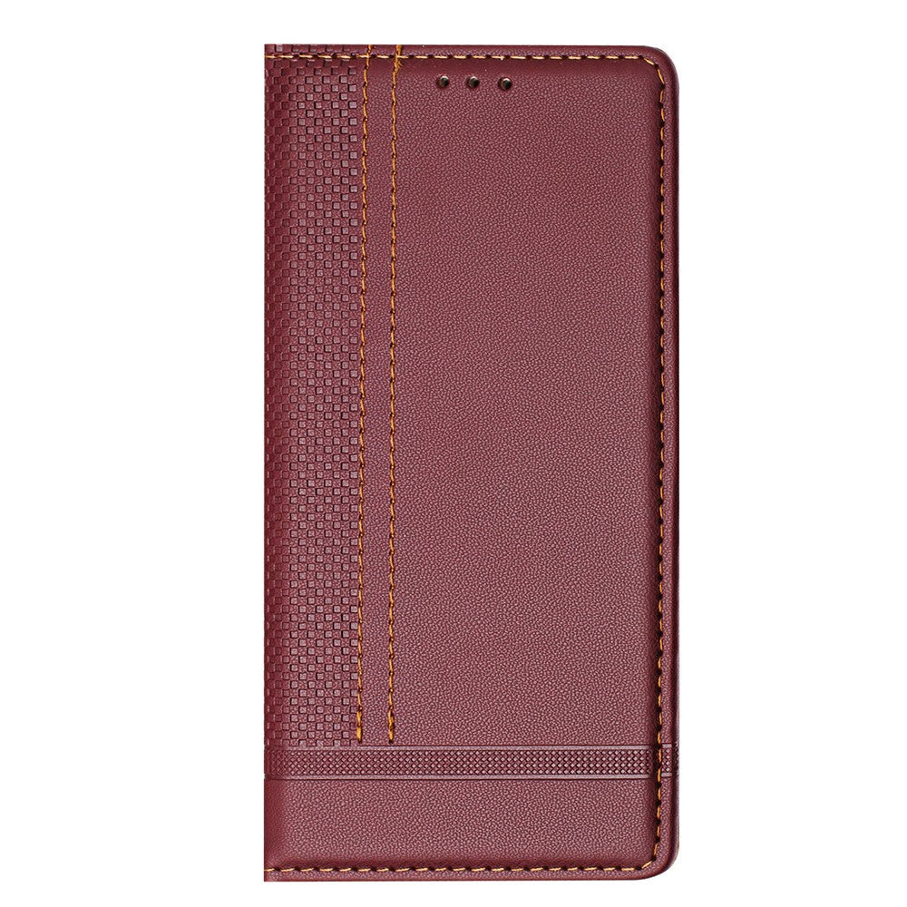 For Oppo Reno13 F 5G Case L-Shaped Grid Pattern Leather Stand Phone Cover with Card Slots - Wine Red