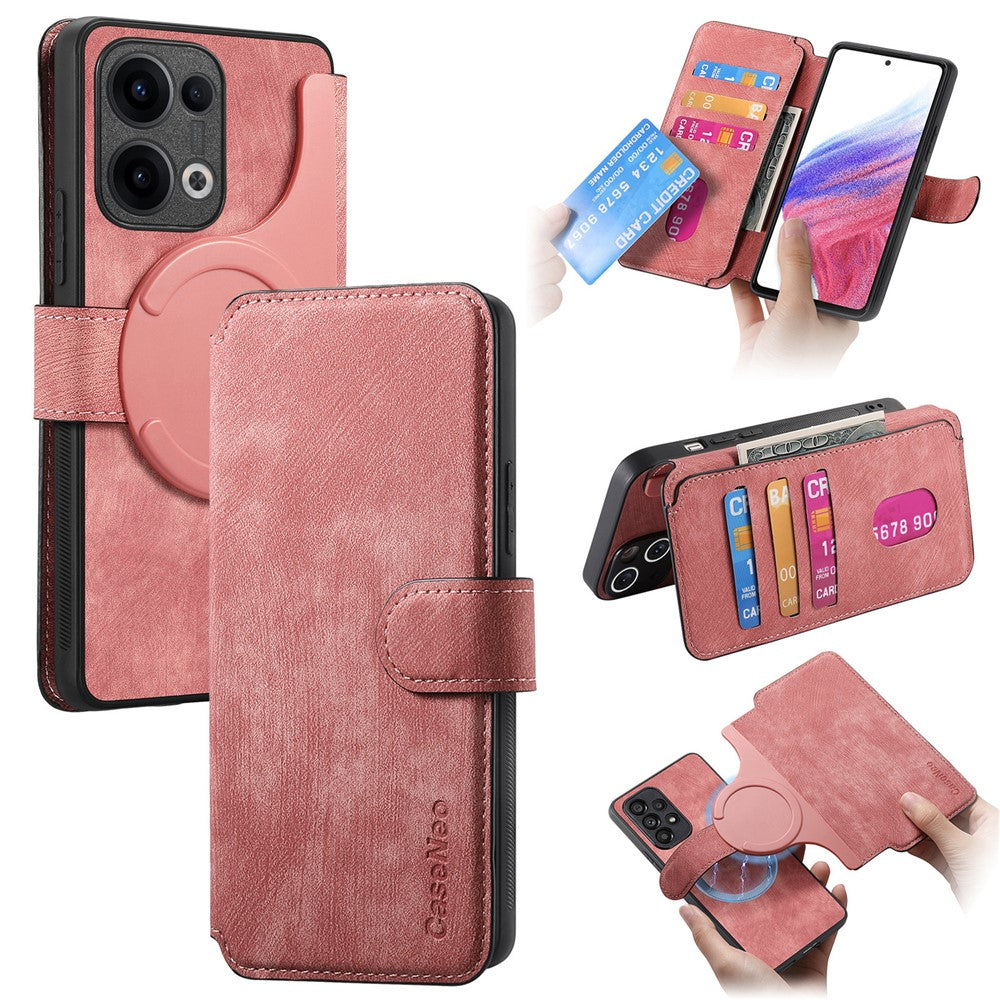 For Oppo Reno13 5G (Global) Magnetic Case CASENEO Detachable Leather Phone Wallet Cover - Pink