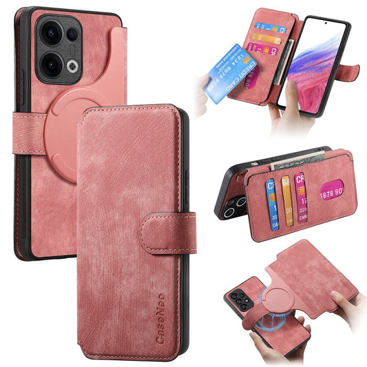 For Oppo Reno13 5G (Global) Magnetic Case CASENEO Detachable Leather Phone Wallet Cover - Pink