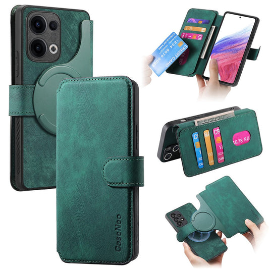 For Oppo Reno13 5G (Global) Magnetic Case CASENEO Detachable Leather Phone Wallet Cover - Green