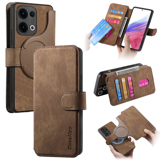 For Oppo Reno13 5G (Global) Magnetic Case CASENEO Detachable Leather Phone Wallet Cover - Brown