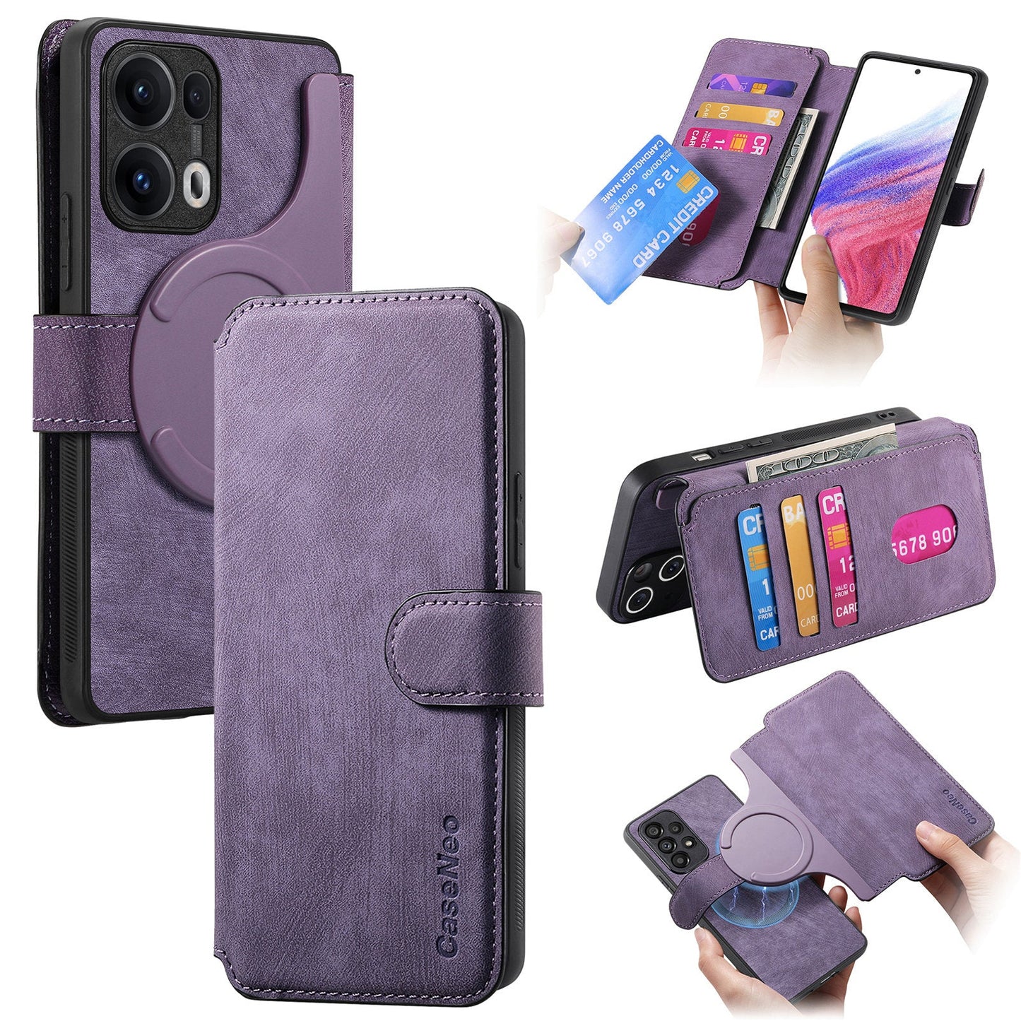 For Oppo Reno13 Pro 5G Magnetic Case CASENEO Detachable Leather Phone Wallet Cover - Purple