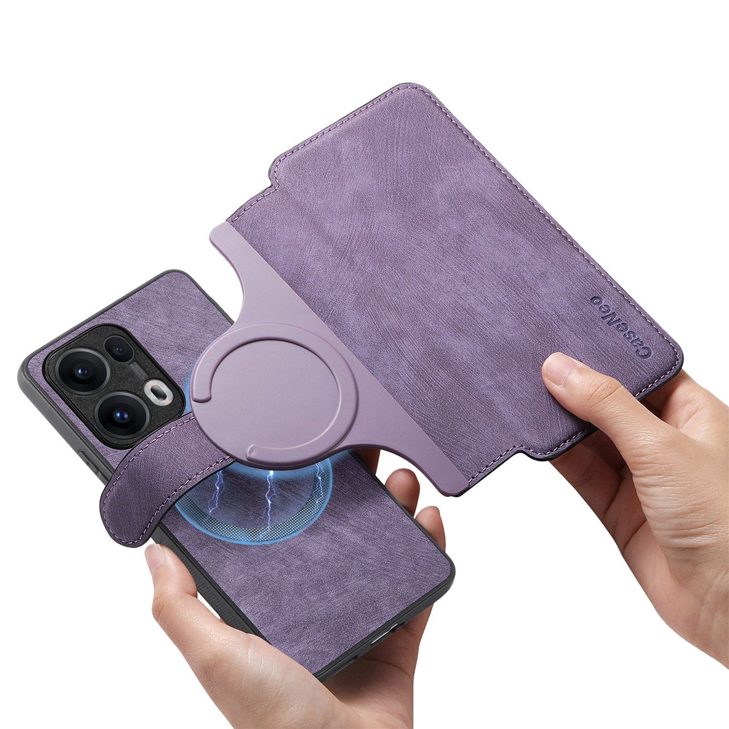 For Oppo Reno13 Pro 5G Magnetic Case CASENEO Detachable Leather Phone Wallet Cover - Purple