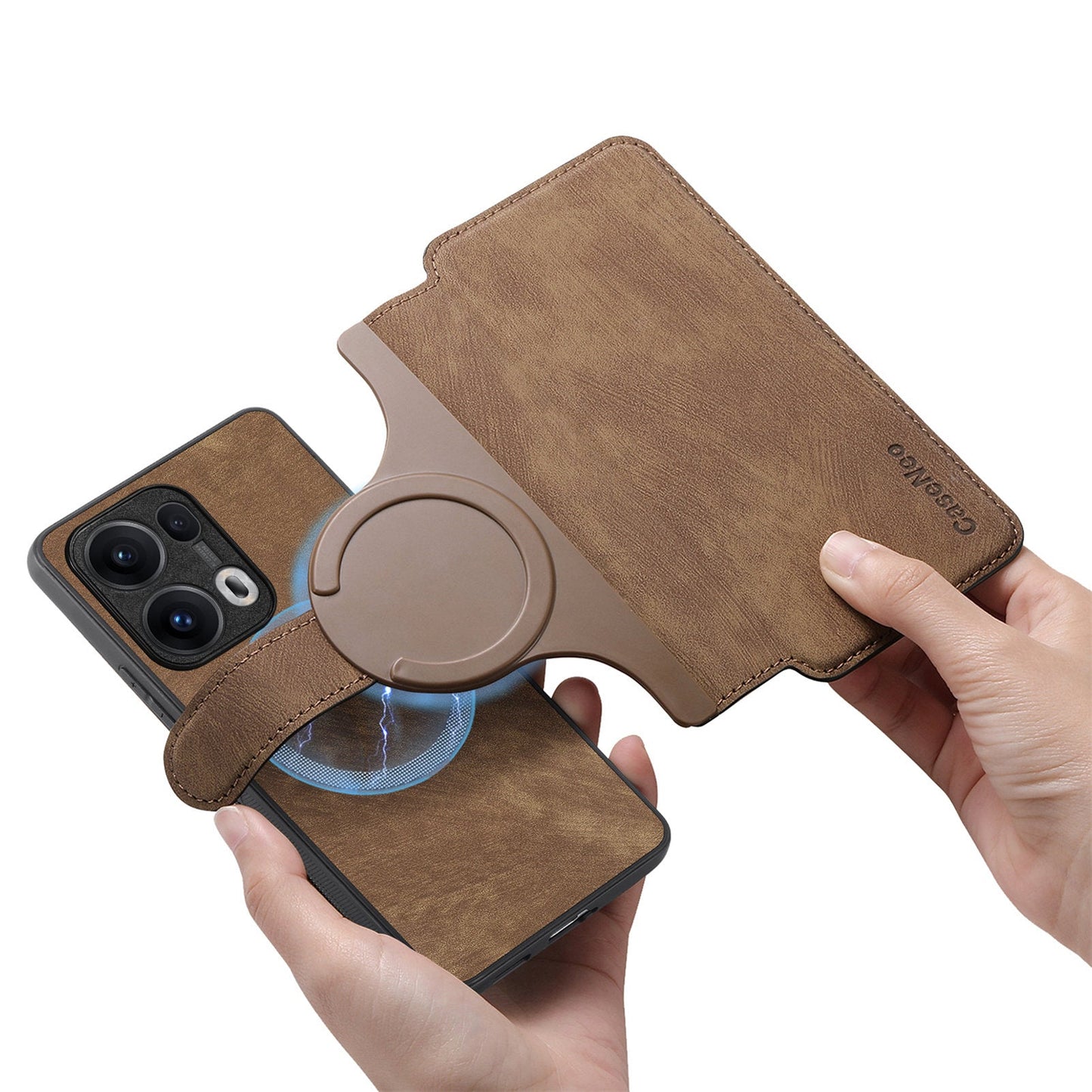 For Oppo Reno13 Pro 5G Magnetic Case CASENEO Detachable Leather Phone Wallet Cover - Brown