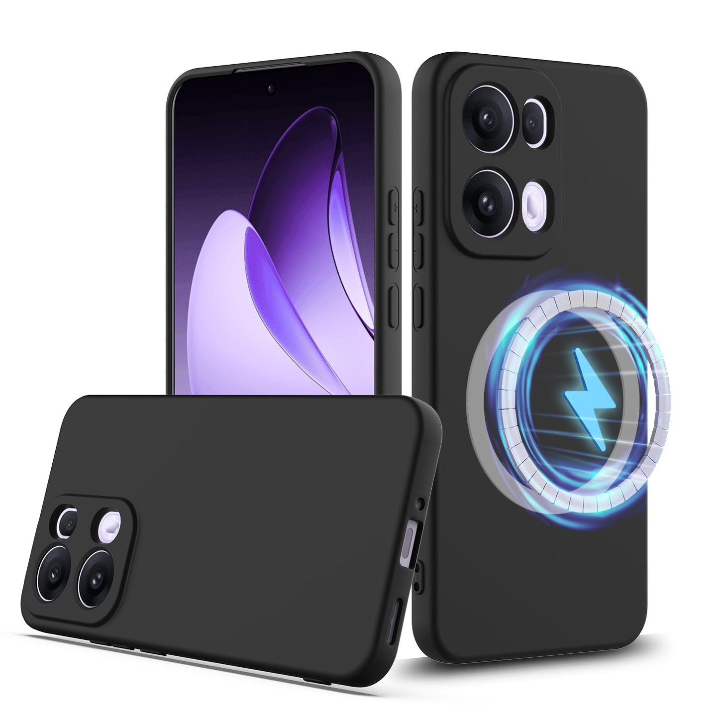 For Oppo Reno13 Pro 5G Case Compatible with MagSafe Anti-Drop Liquid Silicone Phone Cover - Black