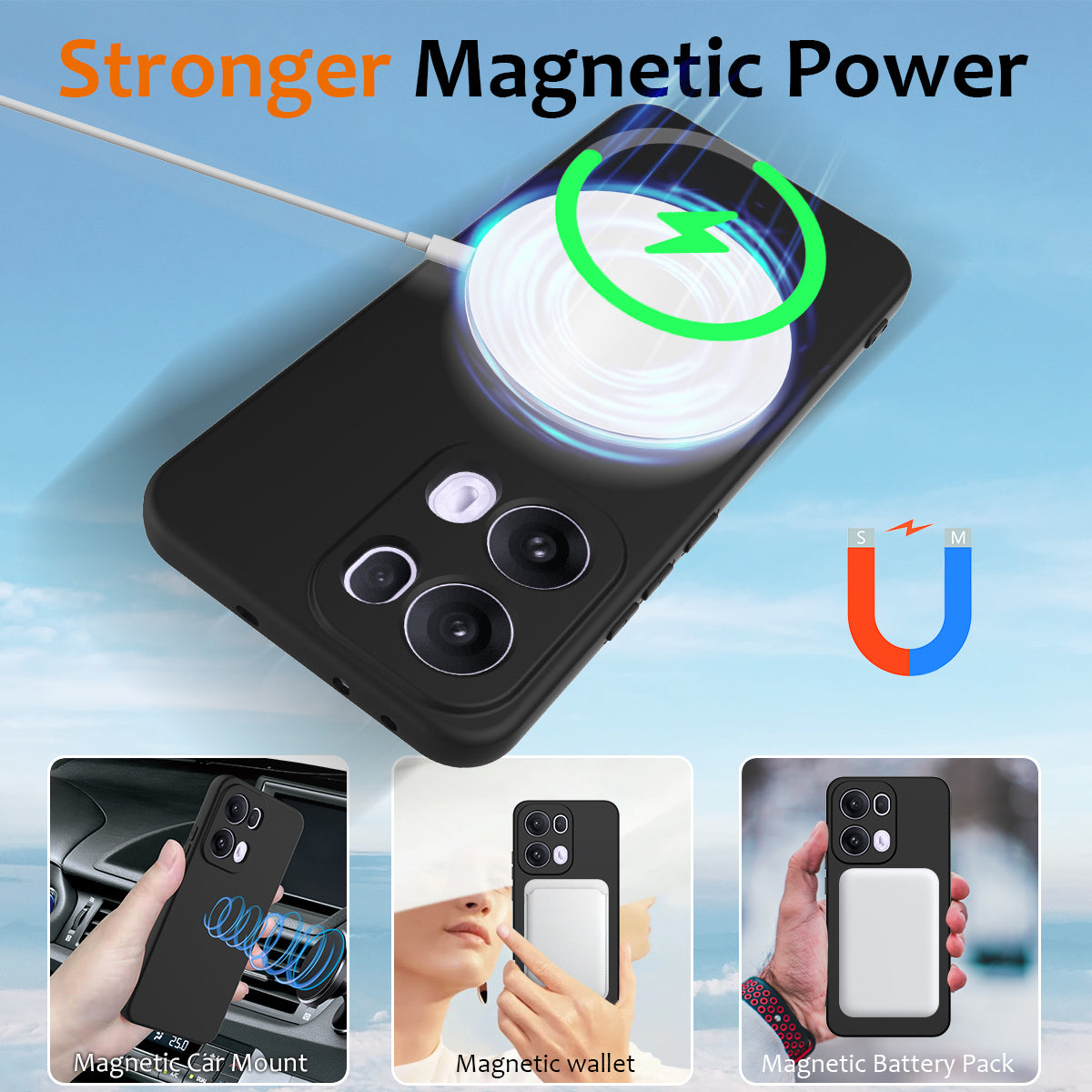 For Oppo Reno13 Pro 5G Case Compatible with MagSafe Anti-Drop Liquid Silicone Phone Cover - Black