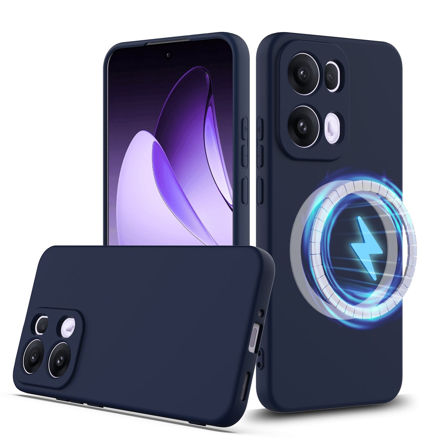 For Oppo Reno13 Pro 5G Case Compatible with MagSafe Anti-Drop Liquid Silicone Phone Cover - Dark Blue