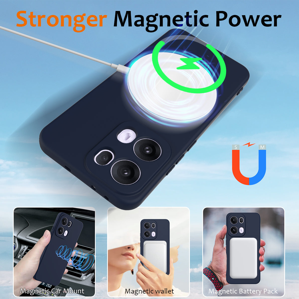 For Oppo Reno13 Pro 5G Case Compatible with MagSafe Anti-Drop Liquid Silicone Phone Cover - Dark Blue