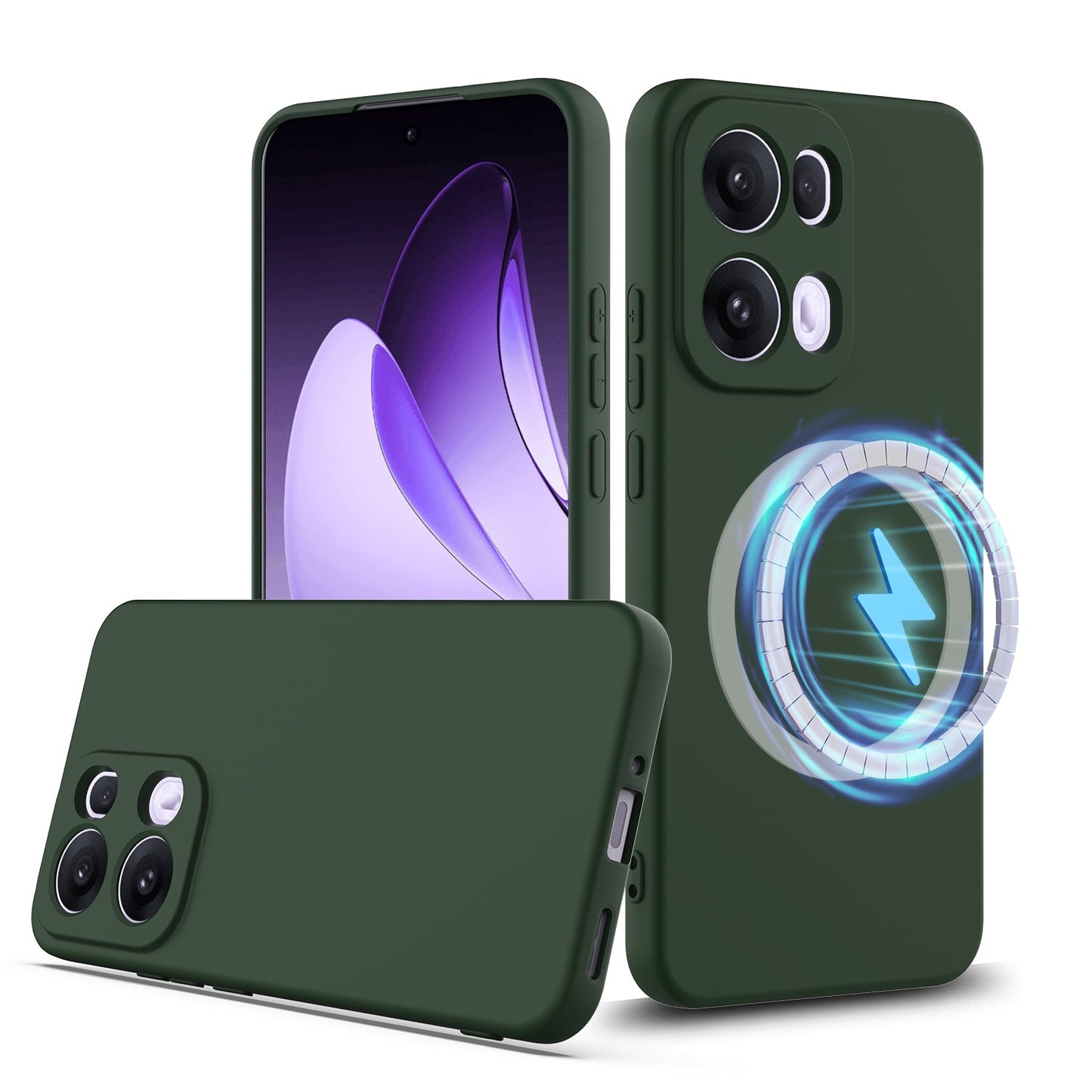 For Oppo Reno13 Pro 5G Case Compatible with MagSafe Anti-Drop Liquid Silicone Phone Cover - Dark Green