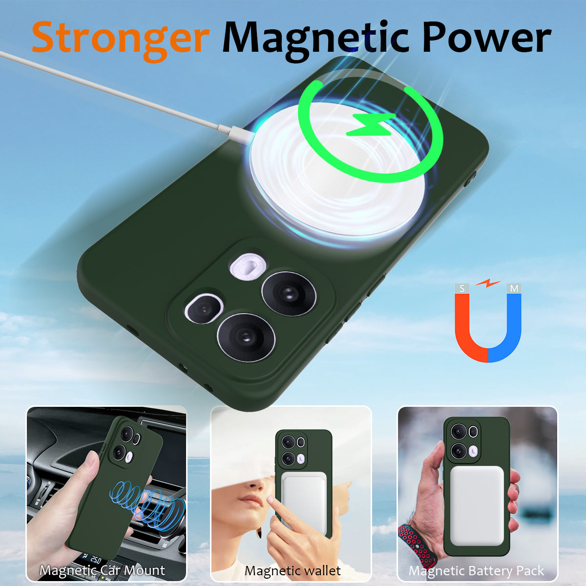 For Oppo Reno13 Pro 5G Case Compatible with MagSafe Anti-Drop Liquid Silicone Phone Cover - Dark Green