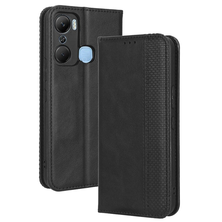 For Infinix Hot 12 Pro 4G X668C Retro Texture PU Leather Flip Wallet Case Imprinted Pattern Stand Folio Phone Cover - Black