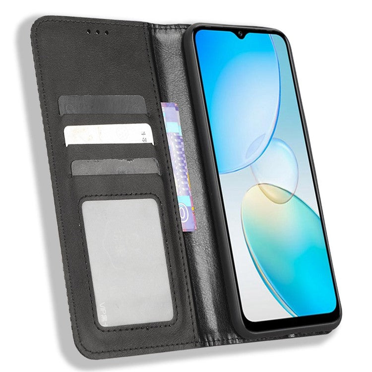 For Infinix Hot 12 Pro 4G X668C Retro Texture PU Leather Flip Wallet Case Imprinted Pattern Stand Folio Phone Cover - Black