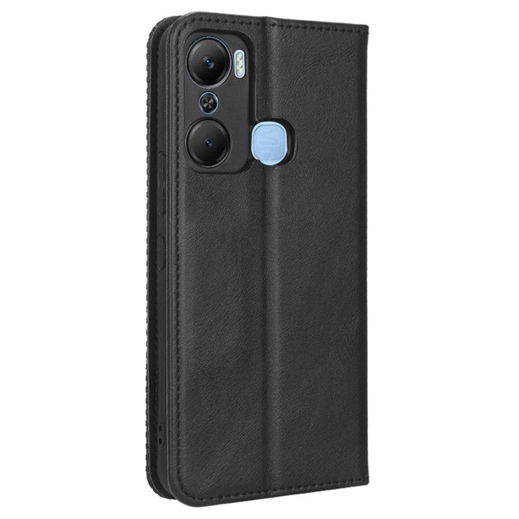 For Infinix Hot 12 Pro 4G X668C Retro Texture PU Leather Flip Wallet Case Imprinted Pattern Stand Folio Phone Cover - Black
