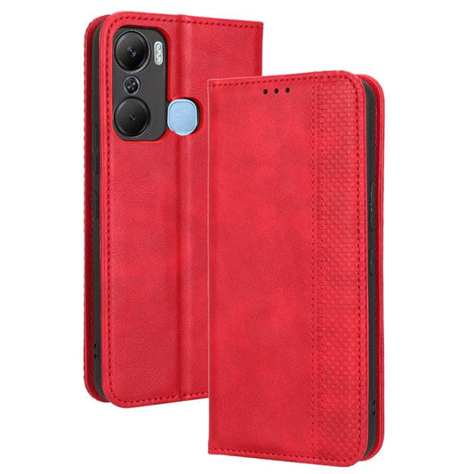 For Infinix Hot 12 Pro 4G X668C Retro Texture PU Leather Flip Wallet Case Imprinted Pattern Stand Folio Phone Cover - Red