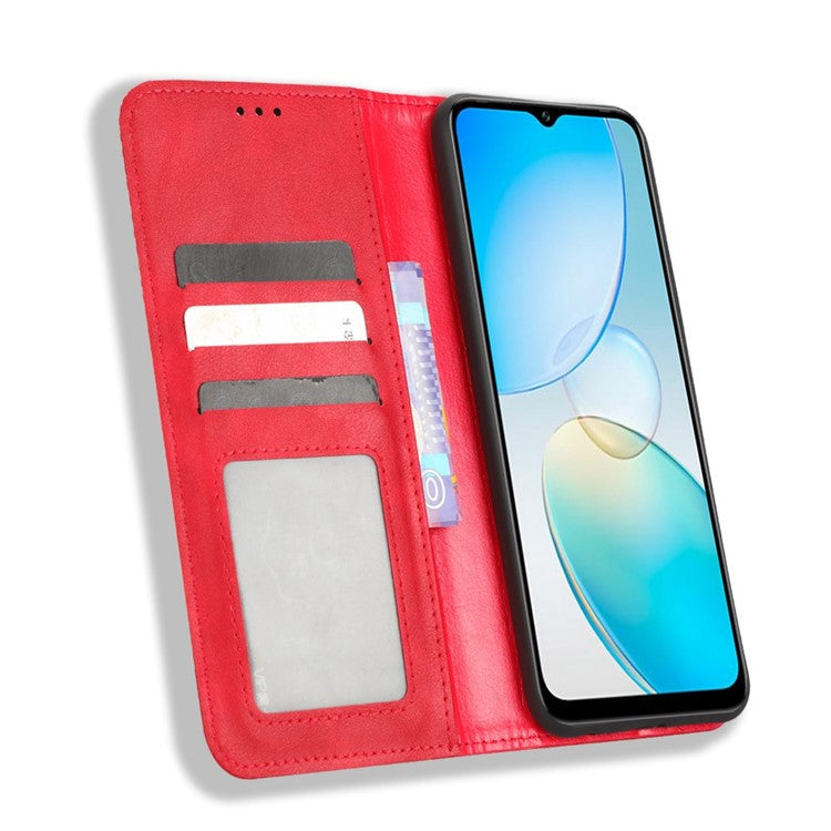 For Infinix Hot 12 Pro 4G X668C Retro Texture PU Leather Flip Wallet Case Imprinted Pattern Stand Folio Phone Cover - Red