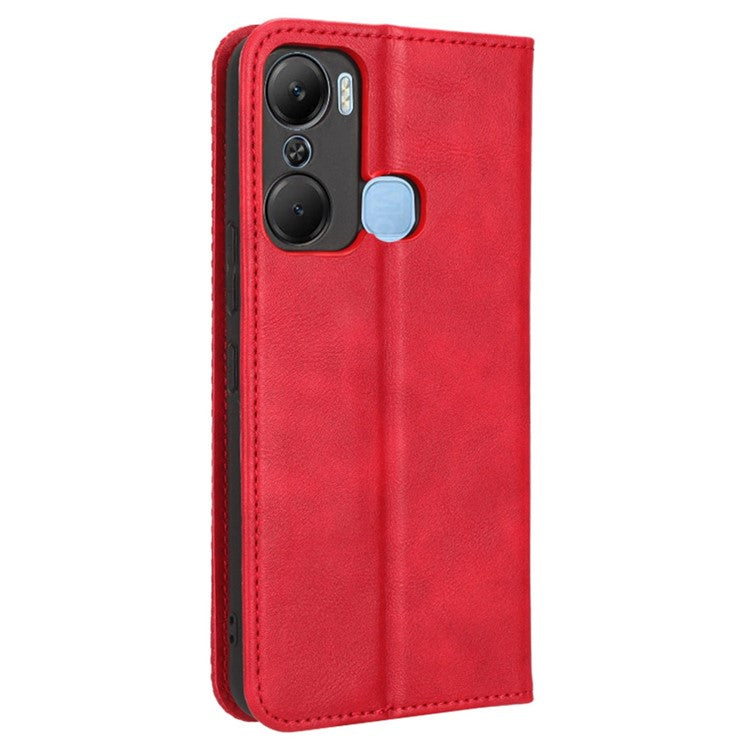For Infinix Hot 12 Pro 4G X668C Retro Texture PU Leather Flip Wallet Case Imprinted Pattern Stand Folio Phone Cover - Red