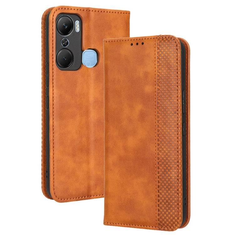 For Infinix Hot 12 Pro 4G X668C Retro Texture PU Leather Flip Wallet Case Imprinted Pattern Stand Folio Phone Cover - Brown