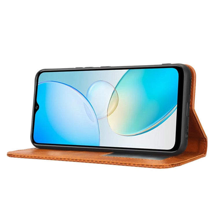 For Infinix Hot 12 Pro 4G X668C Retro Texture PU Leather Flip Wallet Case Imprinted Pattern Stand Folio Phone Cover - Brown