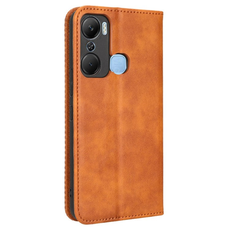 For Infinix Hot 12 Pro 4G X668C Retro Texture PU Leather Flip Wallet Case Imprinted Pattern Stand Folio Phone Cover - Brown