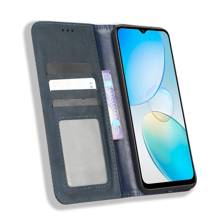 For Infinix Hot 12 Pro 4G X668C Retro Texture PU Leather Flip Wallet Case Imprinted Pattern Stand Folio Phone Cover - Blue
