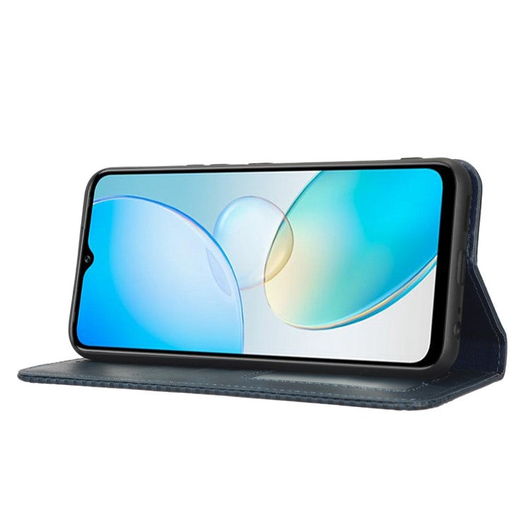 For Infinix Hot 12 Pro 4G X668C Retro Texture PU Leather Flip Wallet Case Imprinted Pattern Stand Folio Phone Cover - Blue