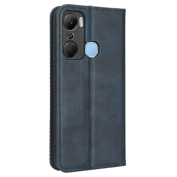 For Infinix Hot 12 Pro 4G X668C Retro Texture PU Leather Flip Wallet Case Imprinted Pattern Stand Folio Phone Cover - Blue