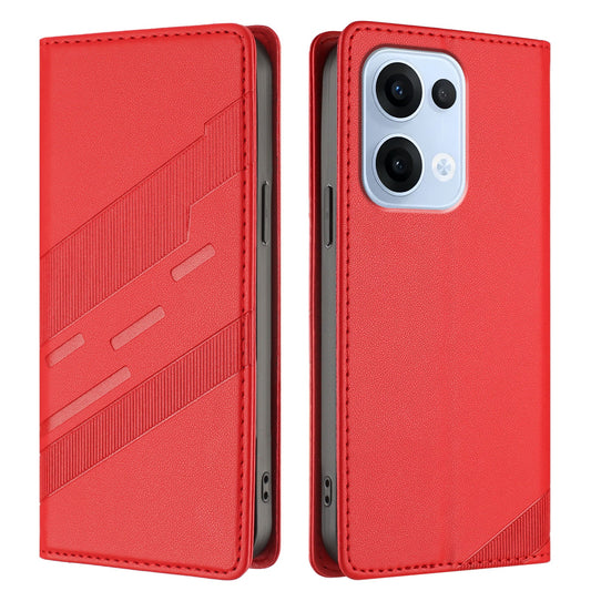 For Oppo Reno13 5G (Global) Phone Cases Punk Style Imprinted Wallet Stand Leather Cover - Red