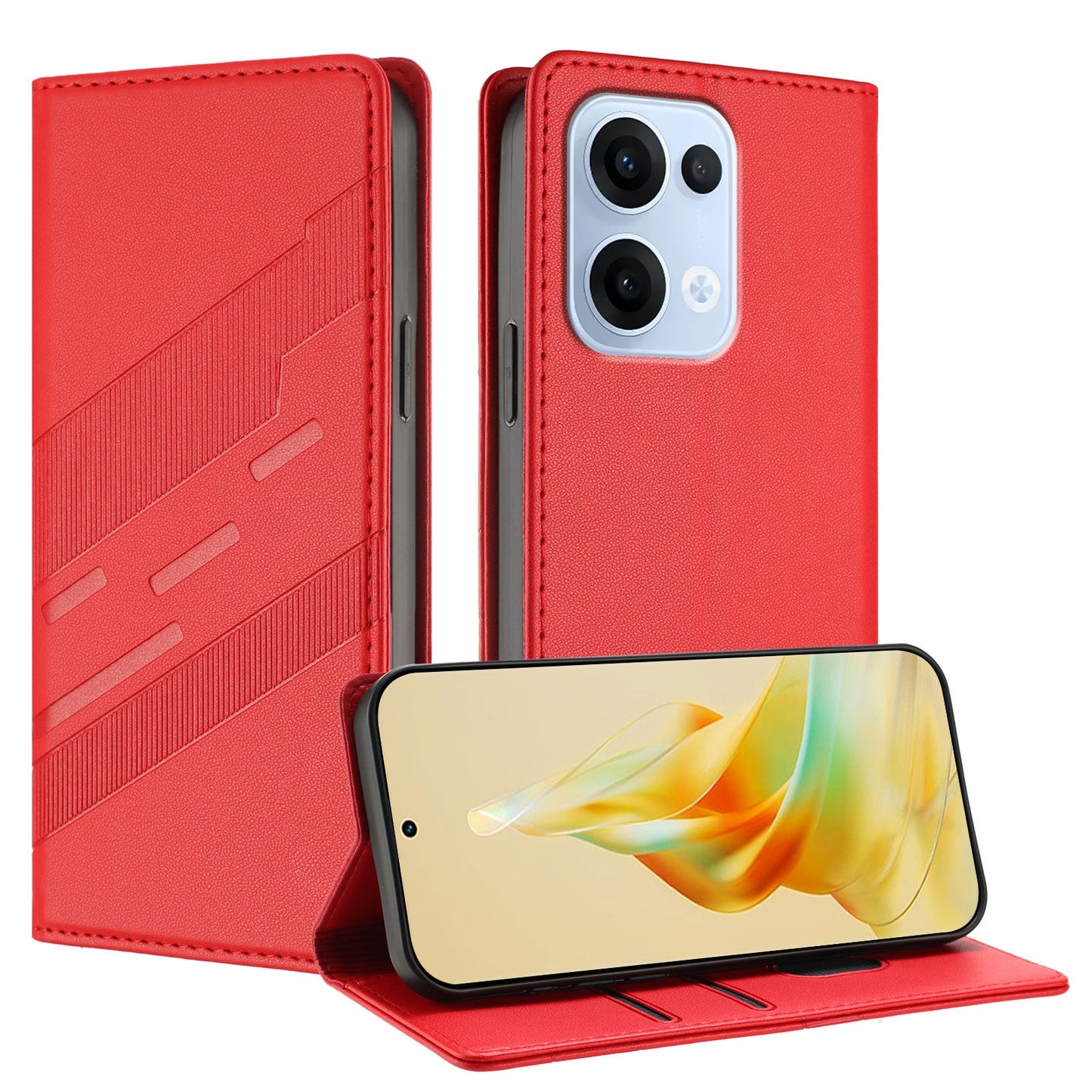 For Oppo Reno13 5G (Global) Phone Cases Punk Style Imprinted Wallet Stand Leather Cover - Red