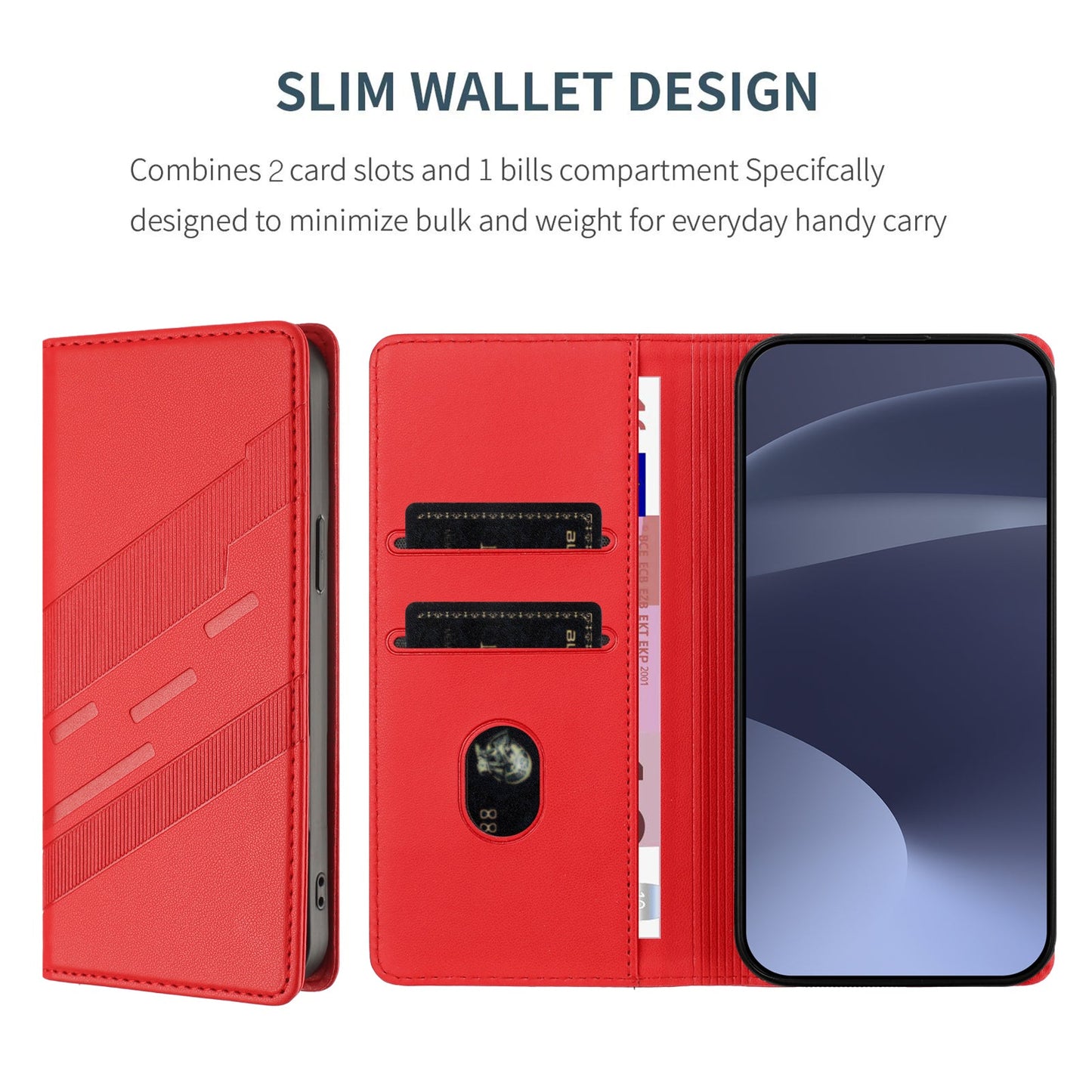 For Oppo Reno13 5G (Global) Phone Cases Punk Style Imprinted Wallet Stand Leather Cover - Red