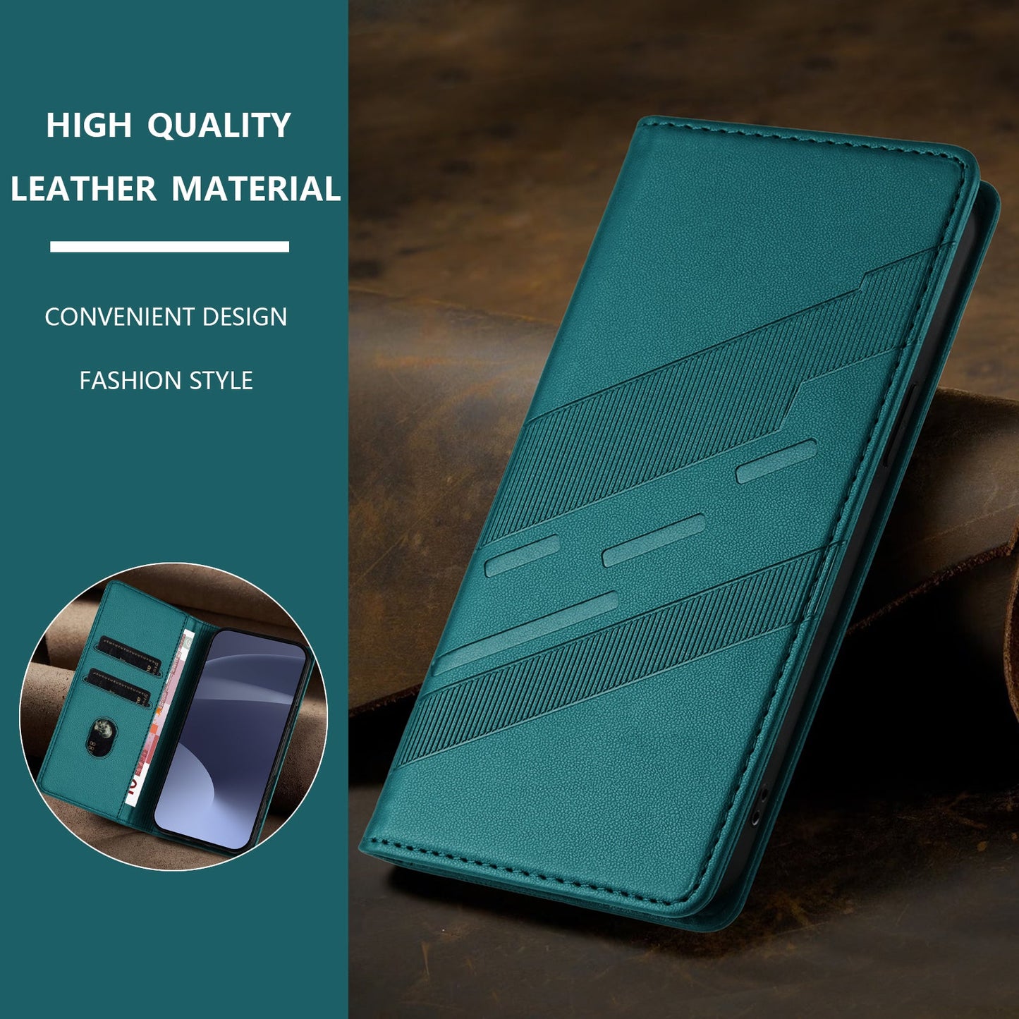 For Oppo Reno13 5G (Global) Phone Cases Punk Style Imprinted Wallet Stand Leather Cover - Dark Green