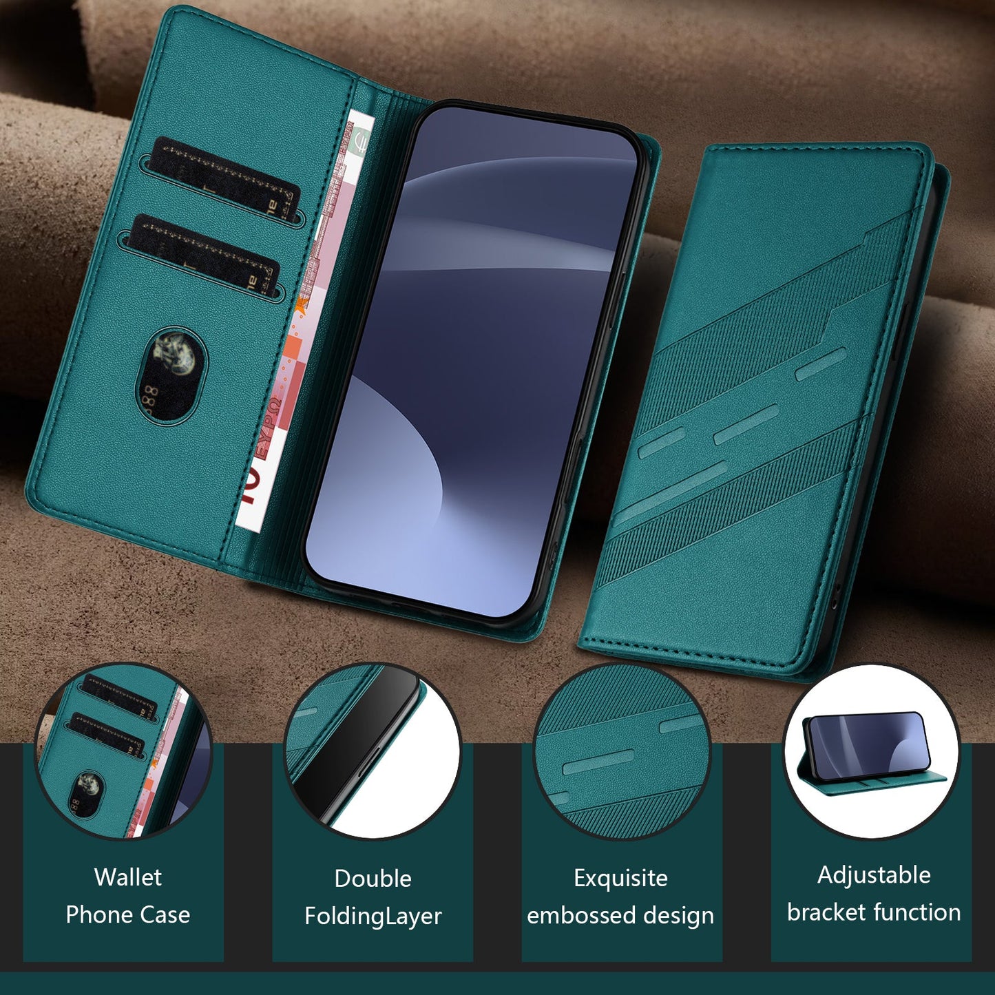 For Oppo Reno13 5G (Global) Phone Cases Punk Style Imprinted Wallet Stand Leather Cover - Dark Green