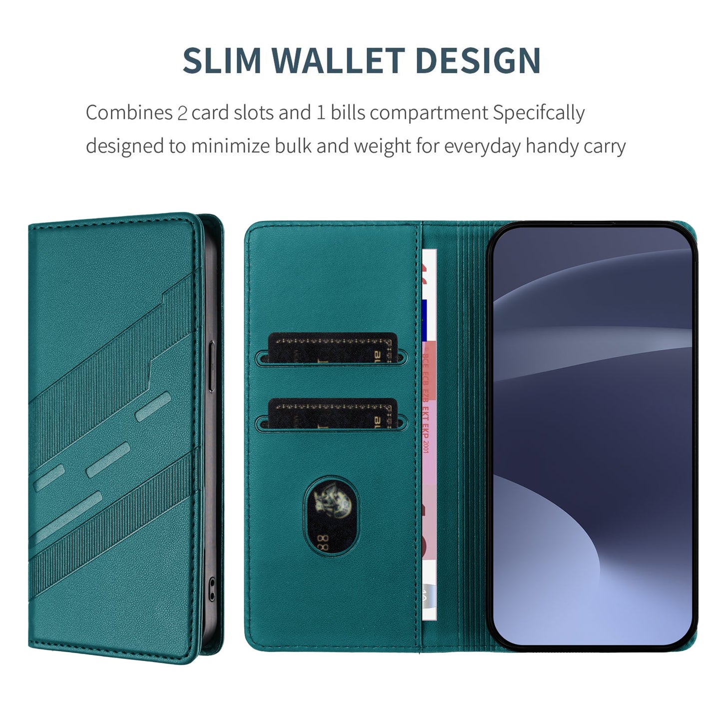 For Oppo Reno13 5G (Global) Phone Cases Punk Style Imprinted Wallet Stand Leather Cover - Dark Green