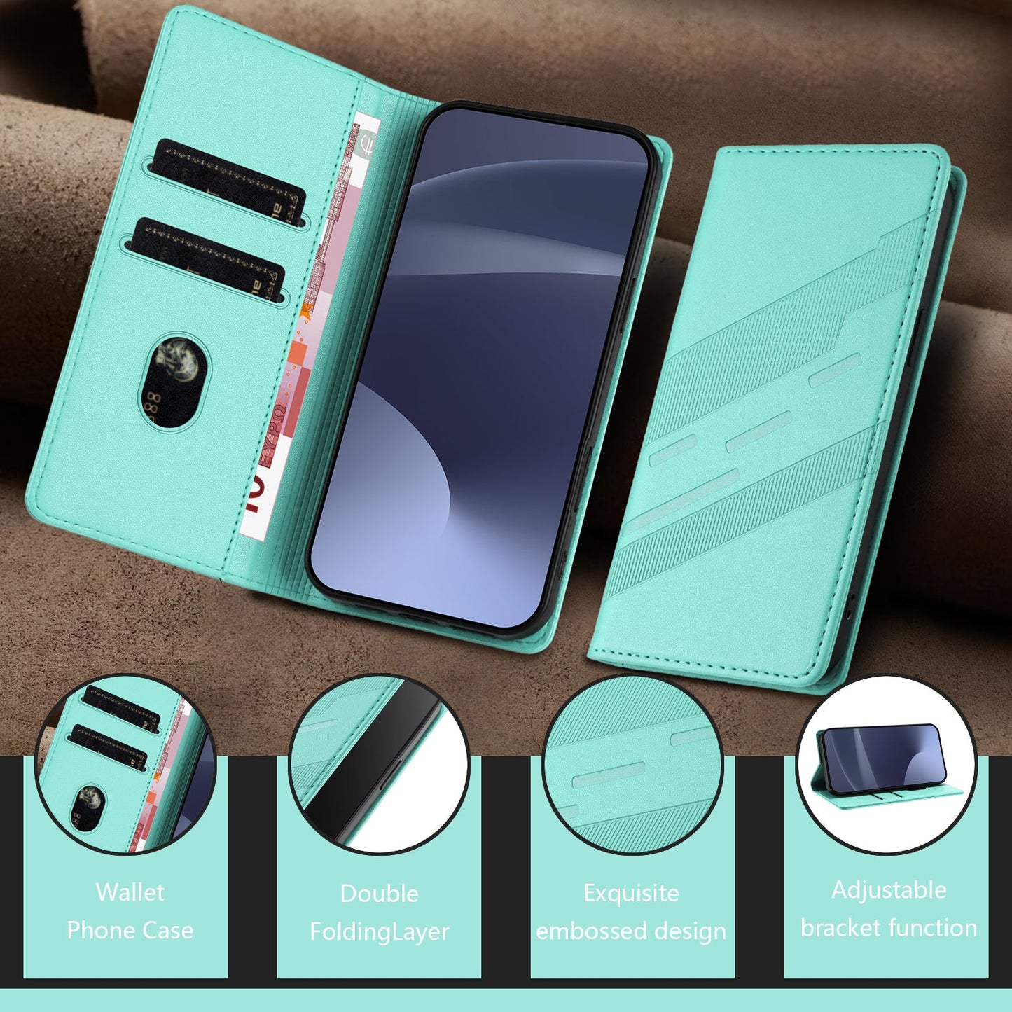 For Oppo Reno13 5G (Global) Phone Cases Punk Style Imprinted Wallet Stand Leather Cover - Mint Green