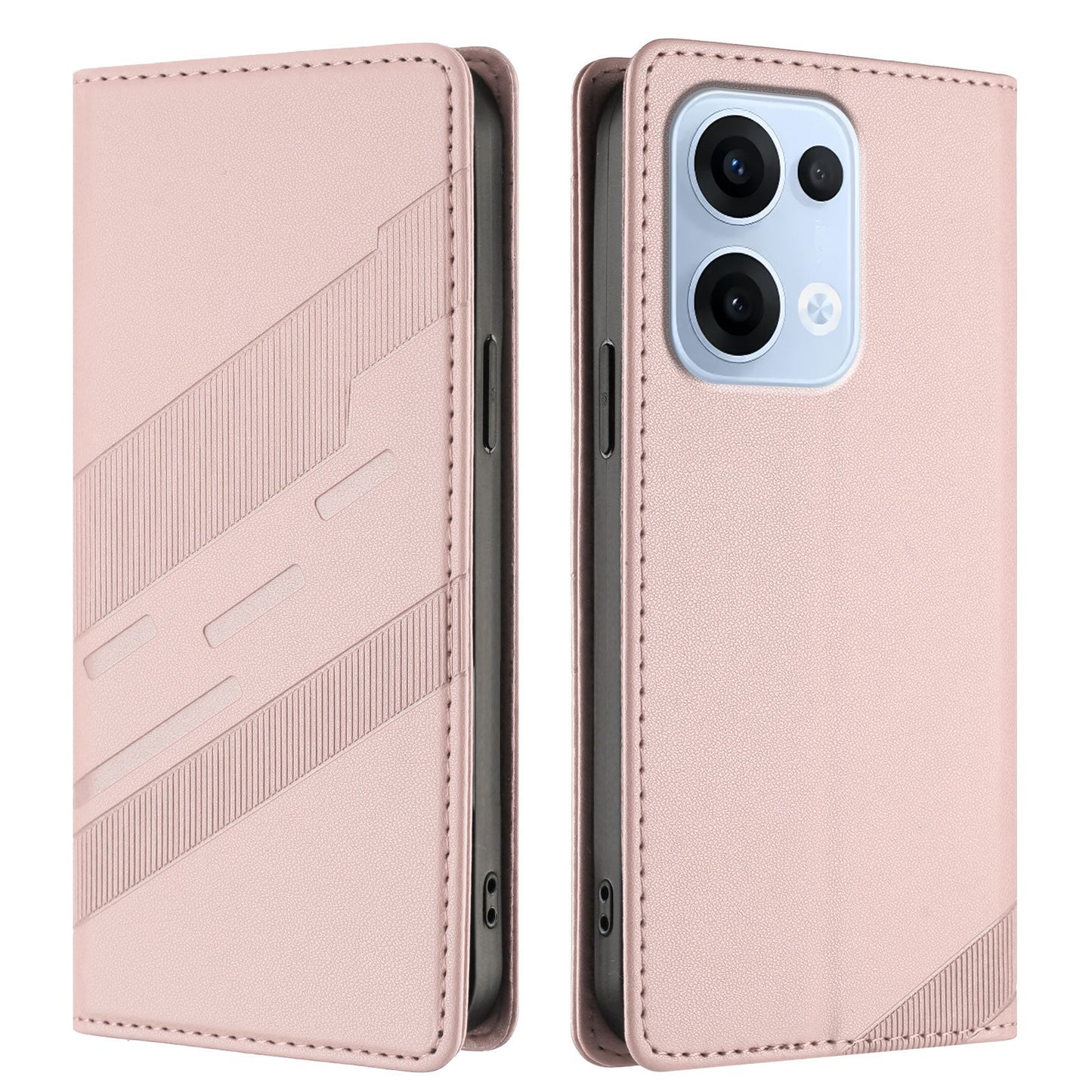 For Oppo Reno13 5G (Global) Phone Cases Punk Style Imprinted Wallet Stand Leather Cover - Pink