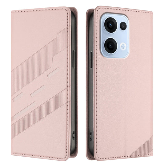 For Oppo Reno13 5G (Global) Phone Cases Punk Style Imprinted Wallet Stand Leather Cover - Pink